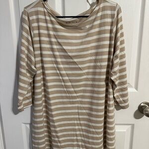 Ava & Viv Women's Tan and White Striped Long Sleeve Tee